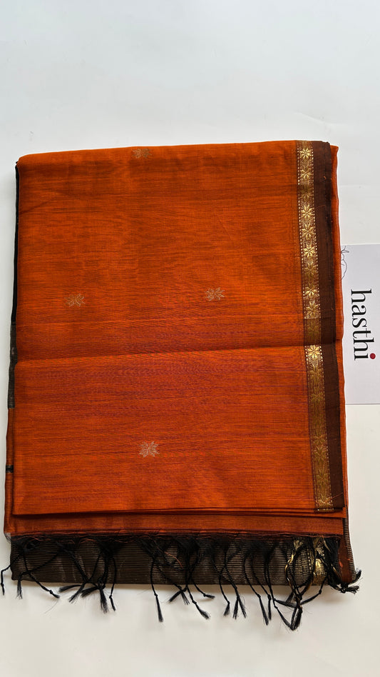 Orange & Black Maheshwari handloom saree