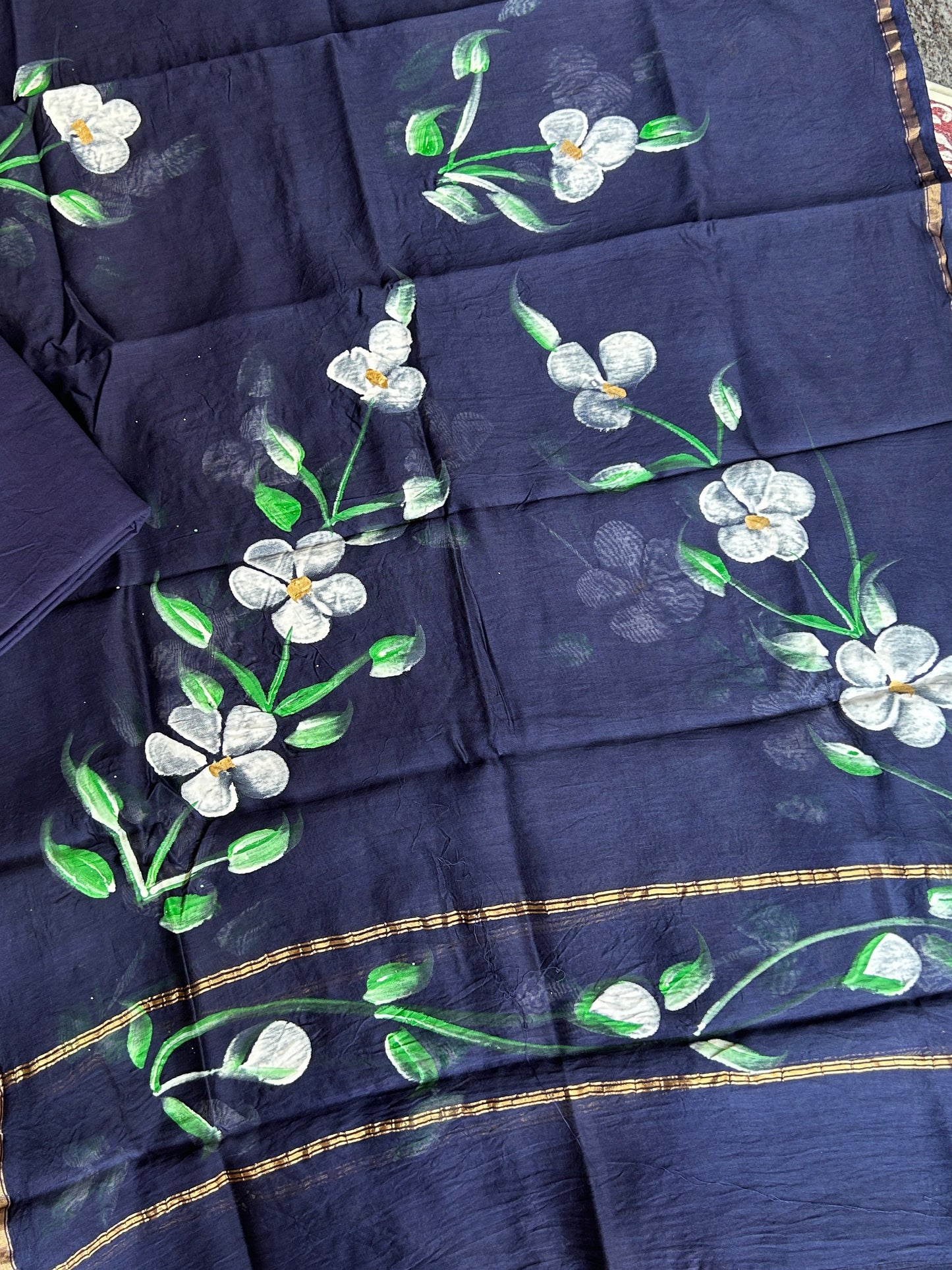 Dark Blue Chanderi silk suit set - unstitched