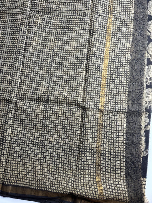 Black Kota doria saree with cream motifs
