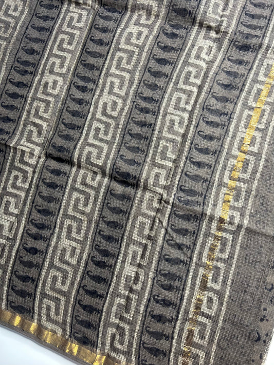 Beige Kota doria saree with mango motifs