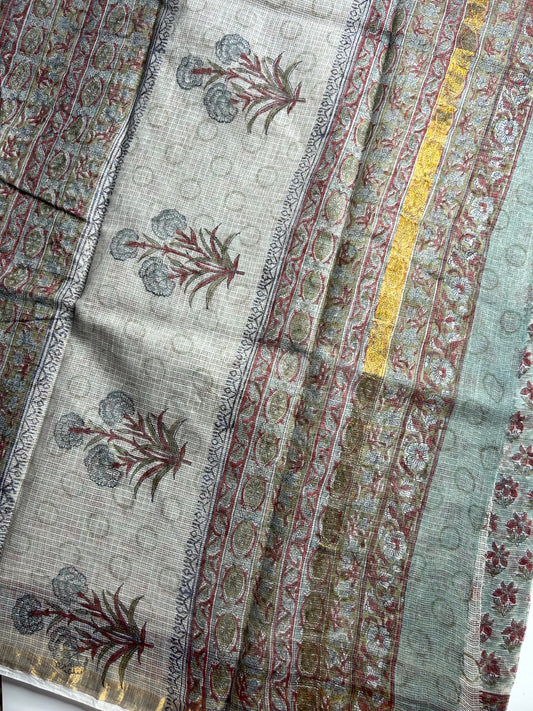 Russian Green floral Kota doria saree