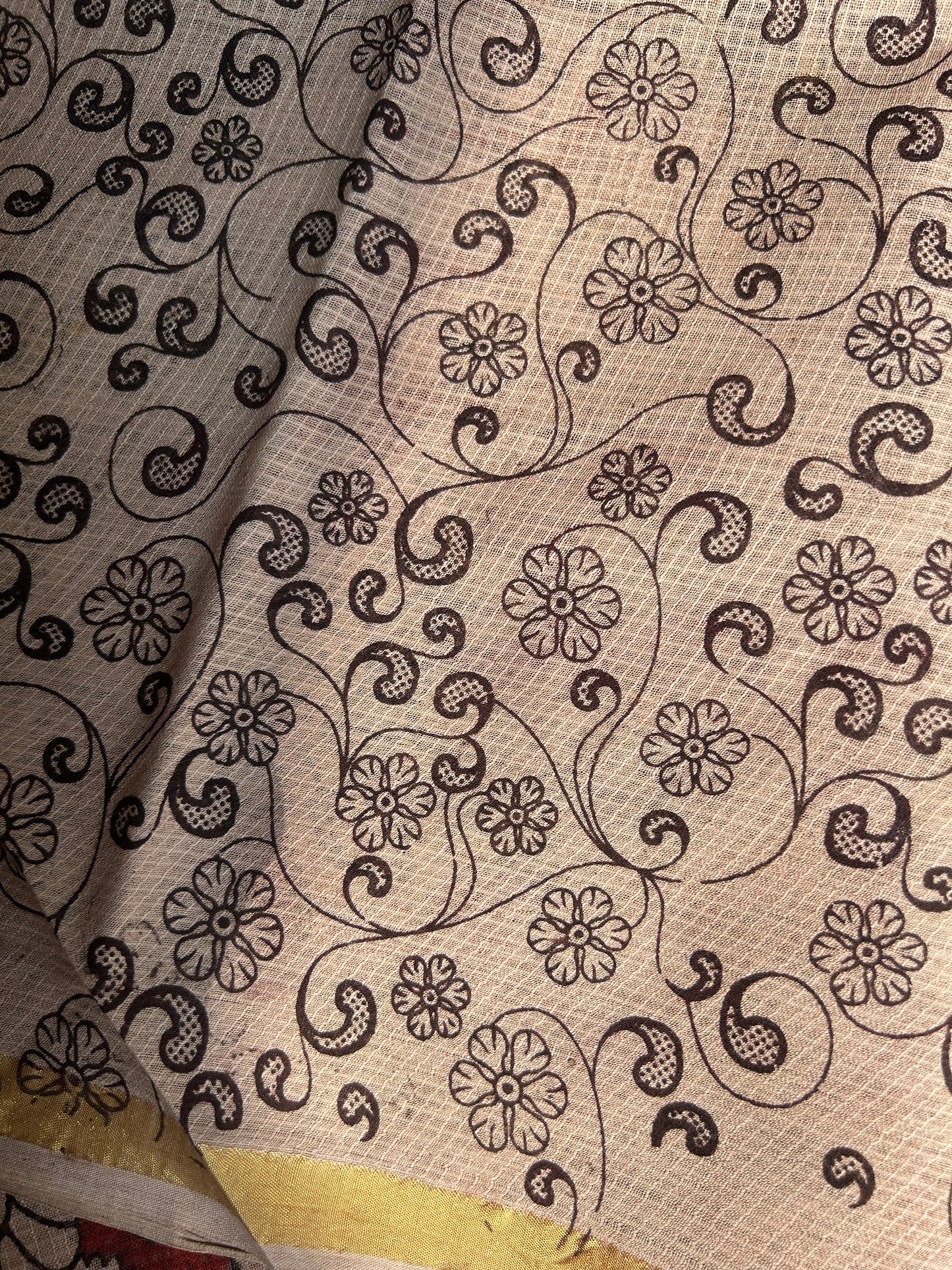 Black and red floral kalamkari kota cotton saree