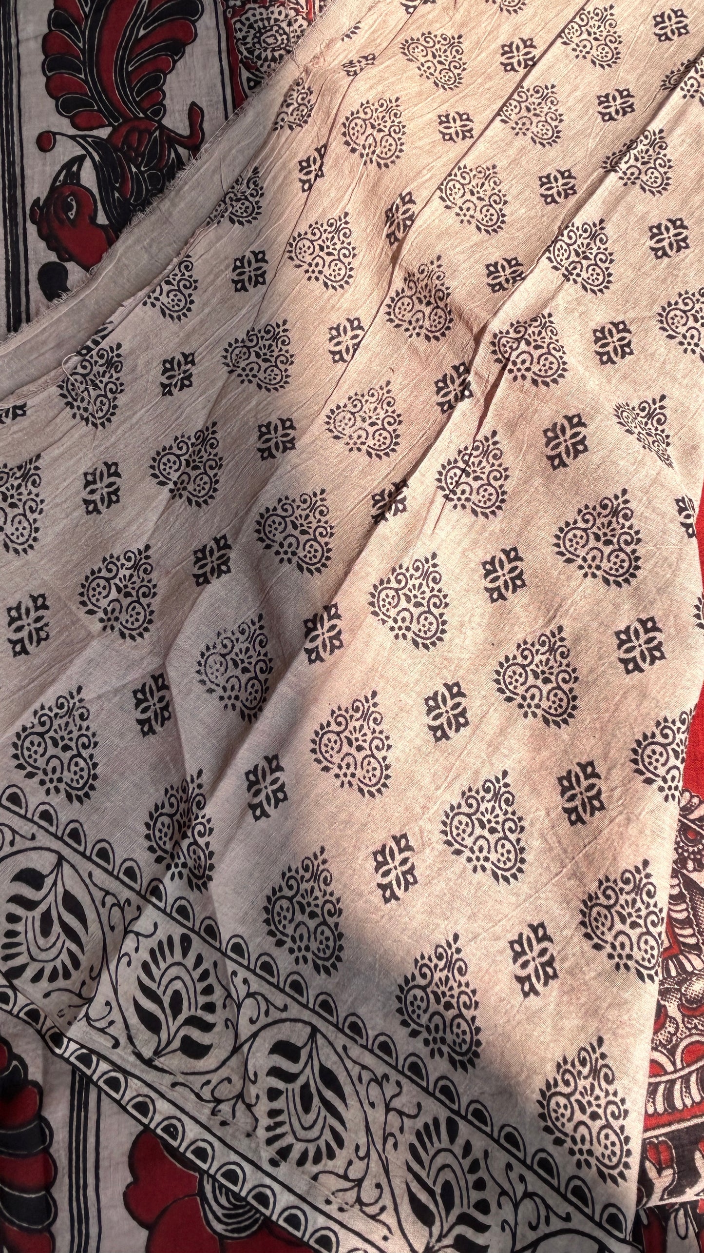 Red floral kalamkari pure cotton saree