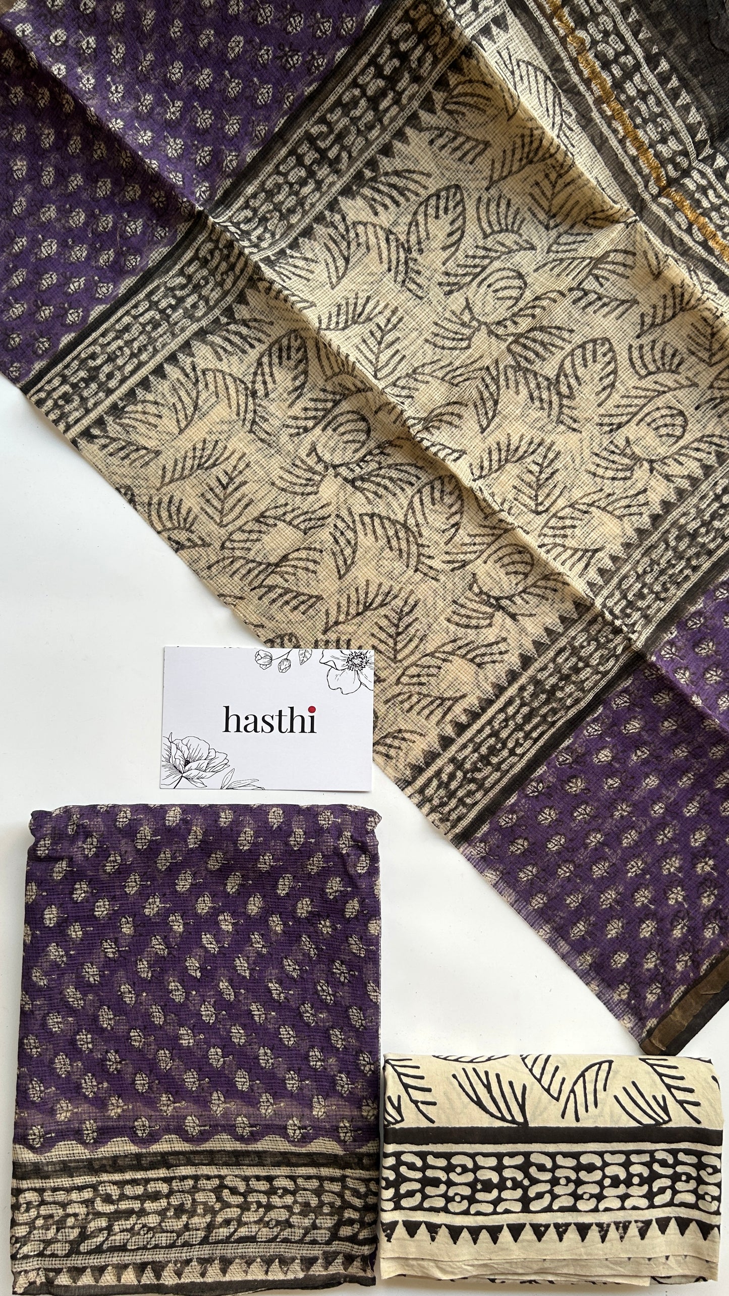 Dark purple kota doria suit set - unstitched