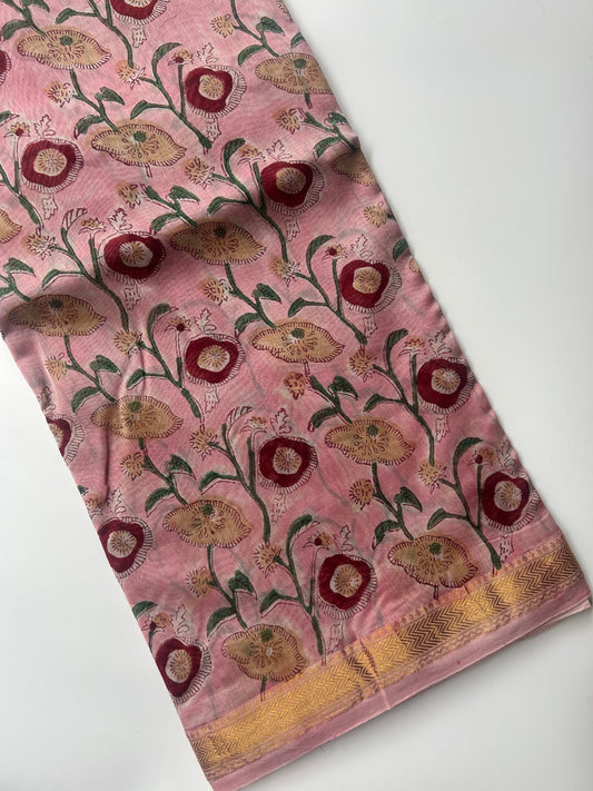 Peach floral Maheshwari silk saree