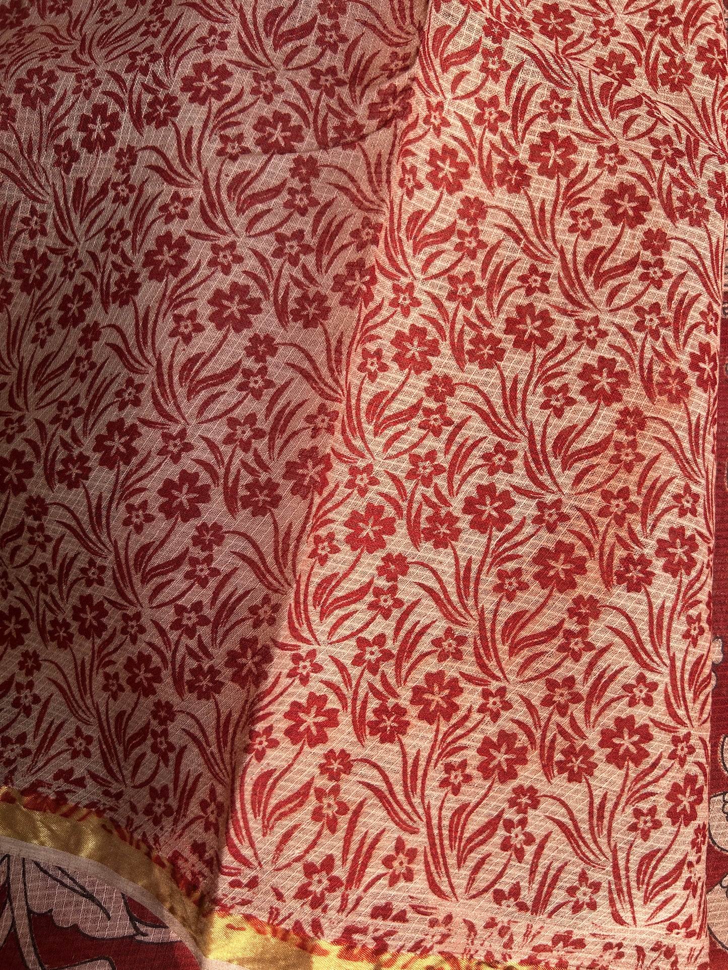 Red kalamkari kota cotton saree