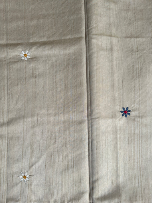 Beige Cream floral soft Tussar saree - hand embroidery