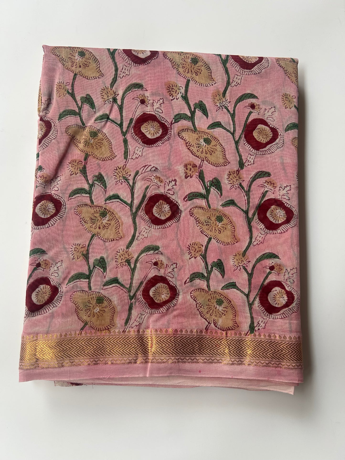 Peach floral Maheshwari silk saree