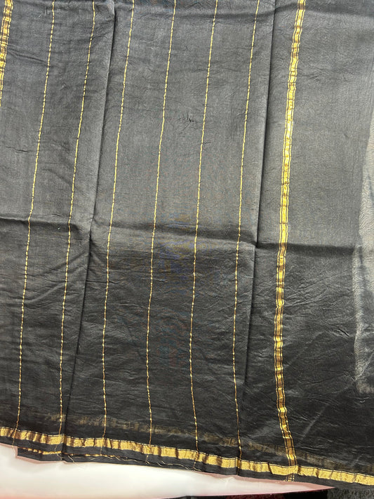 Black & white shibori Chanderi silk saree