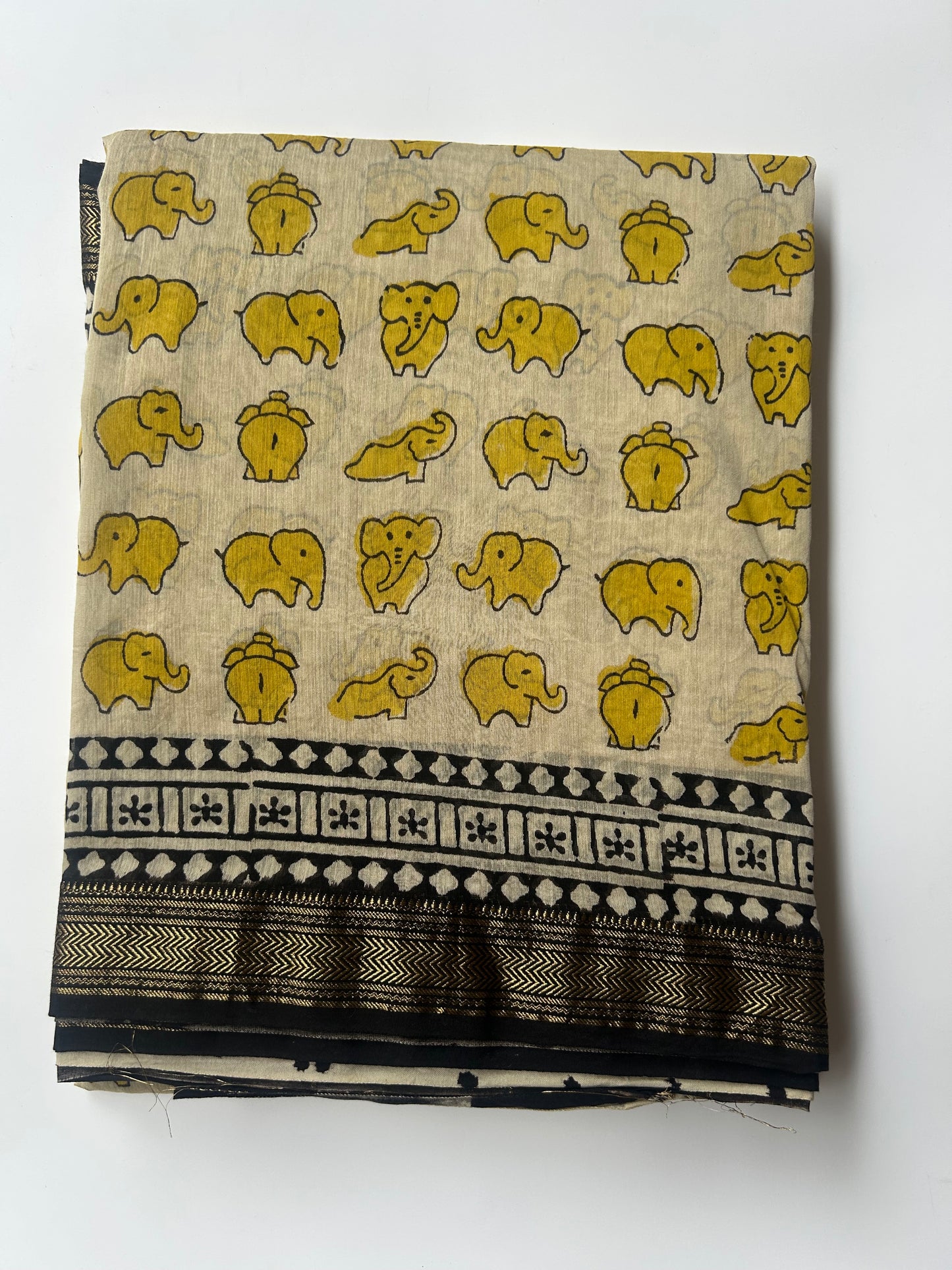 Yellow Elephants Maheshwari silk saree