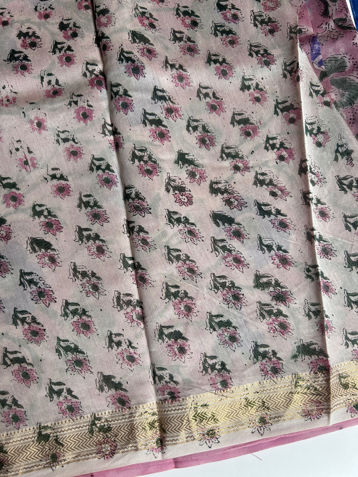 Carnation pink Maheshwari silk saree