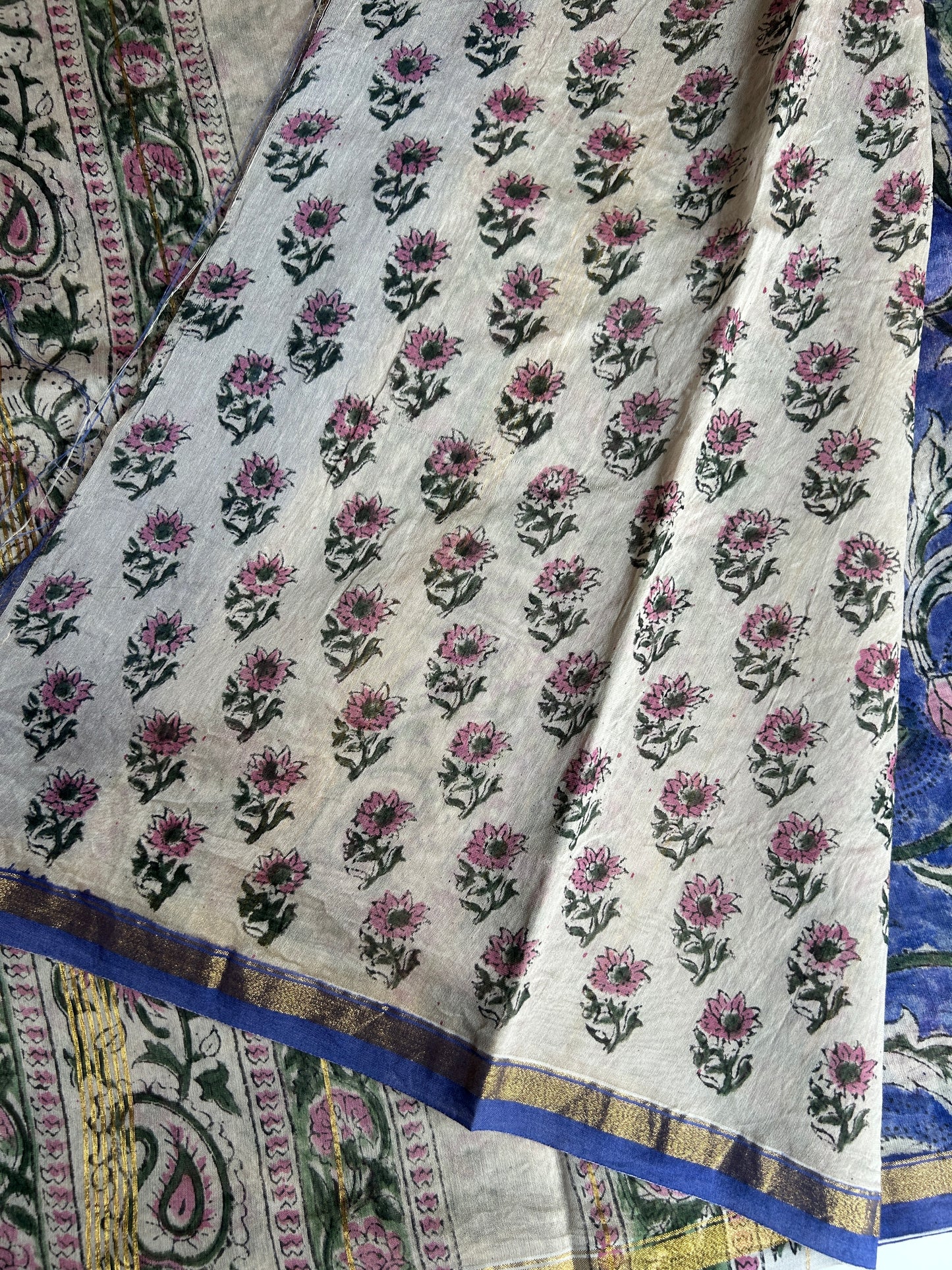 Lavender Chanderi silk saree with floral design