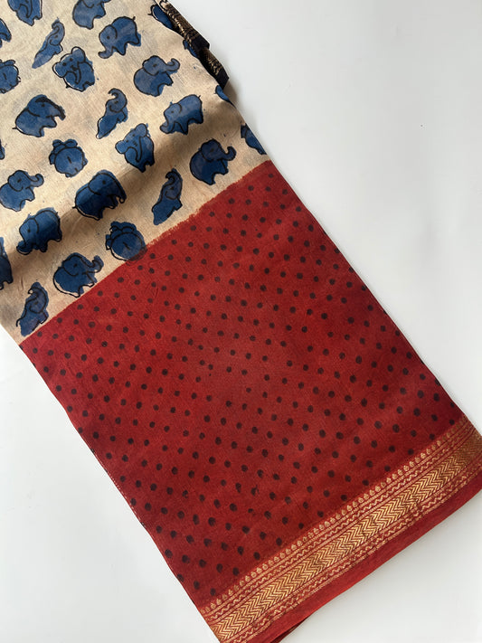 Elephant motif Maheshwari silk saree