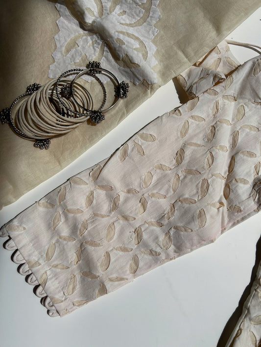 Ivory white handwork Applique suit with Organdy dupatta