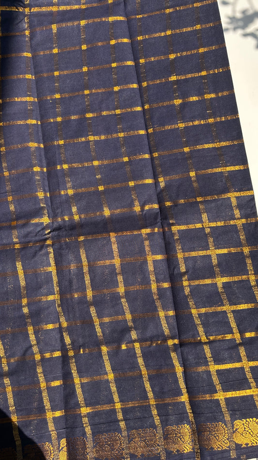 Navy Blue Madurai sungudi cotton saree with checks