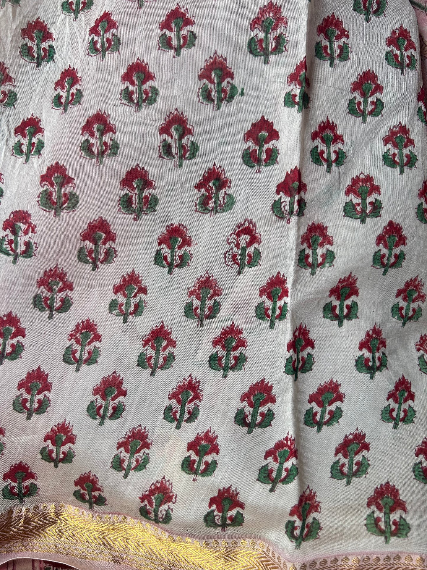 Peach floral Maheshwari silk saree
