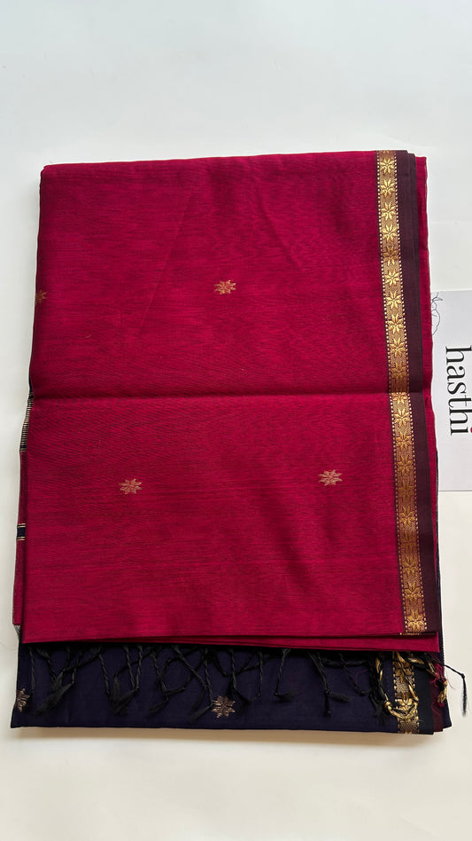 Dark pink & Navy Blue Maheshwari handloom saree