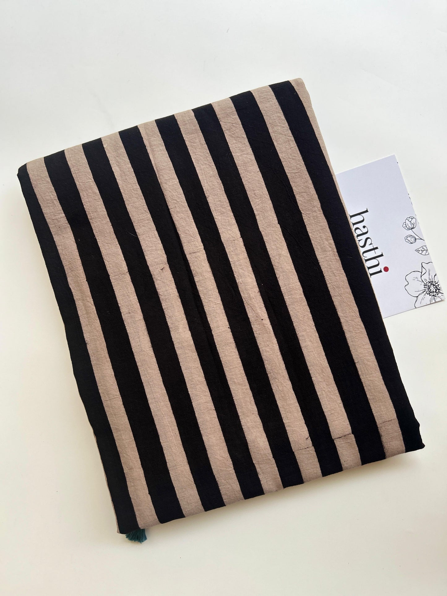 Natural dyed Black stripes Ajrakh mul cotton saree