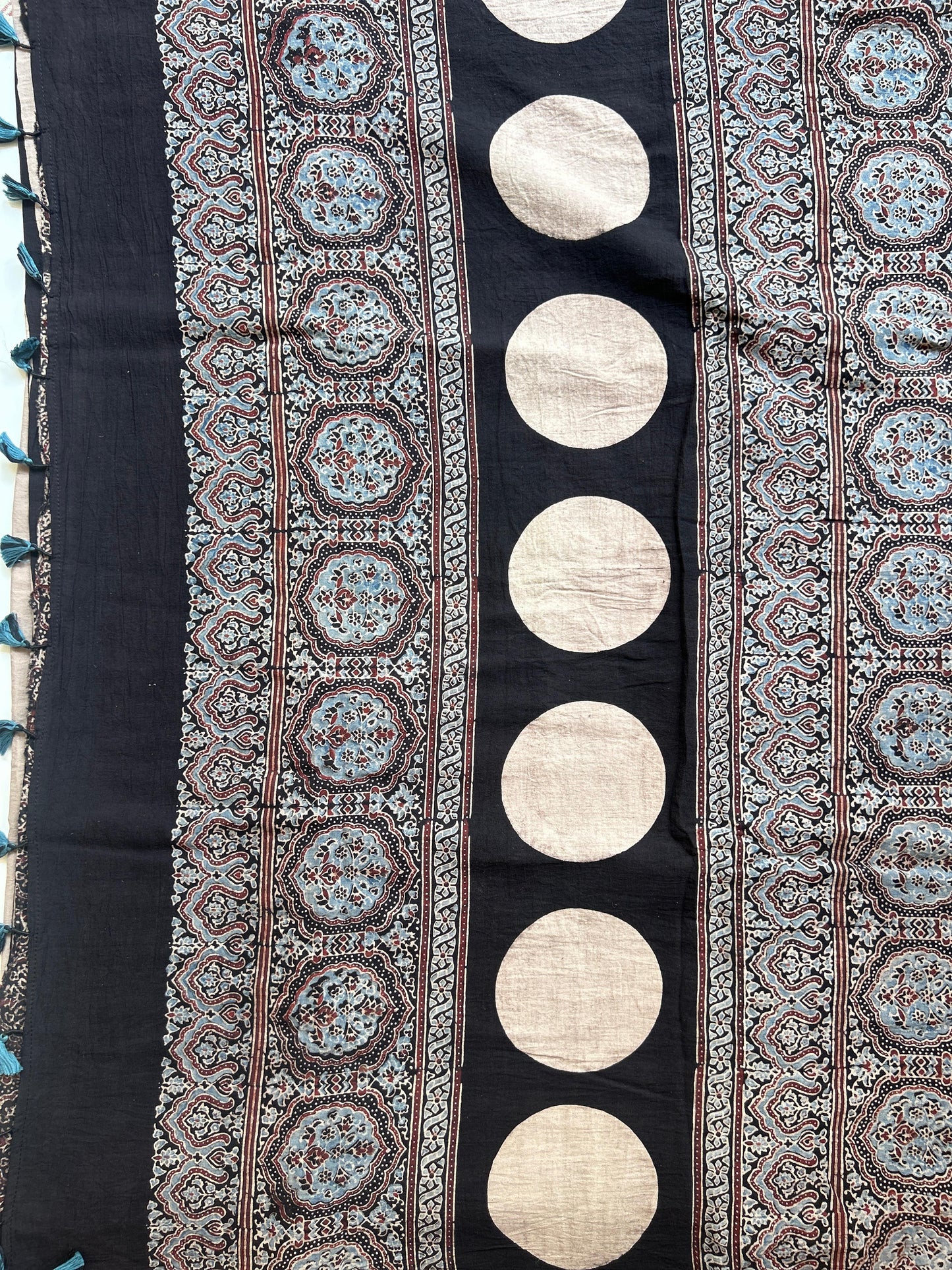 Natural dyed Black stripes Ajrakh mul cotton saree