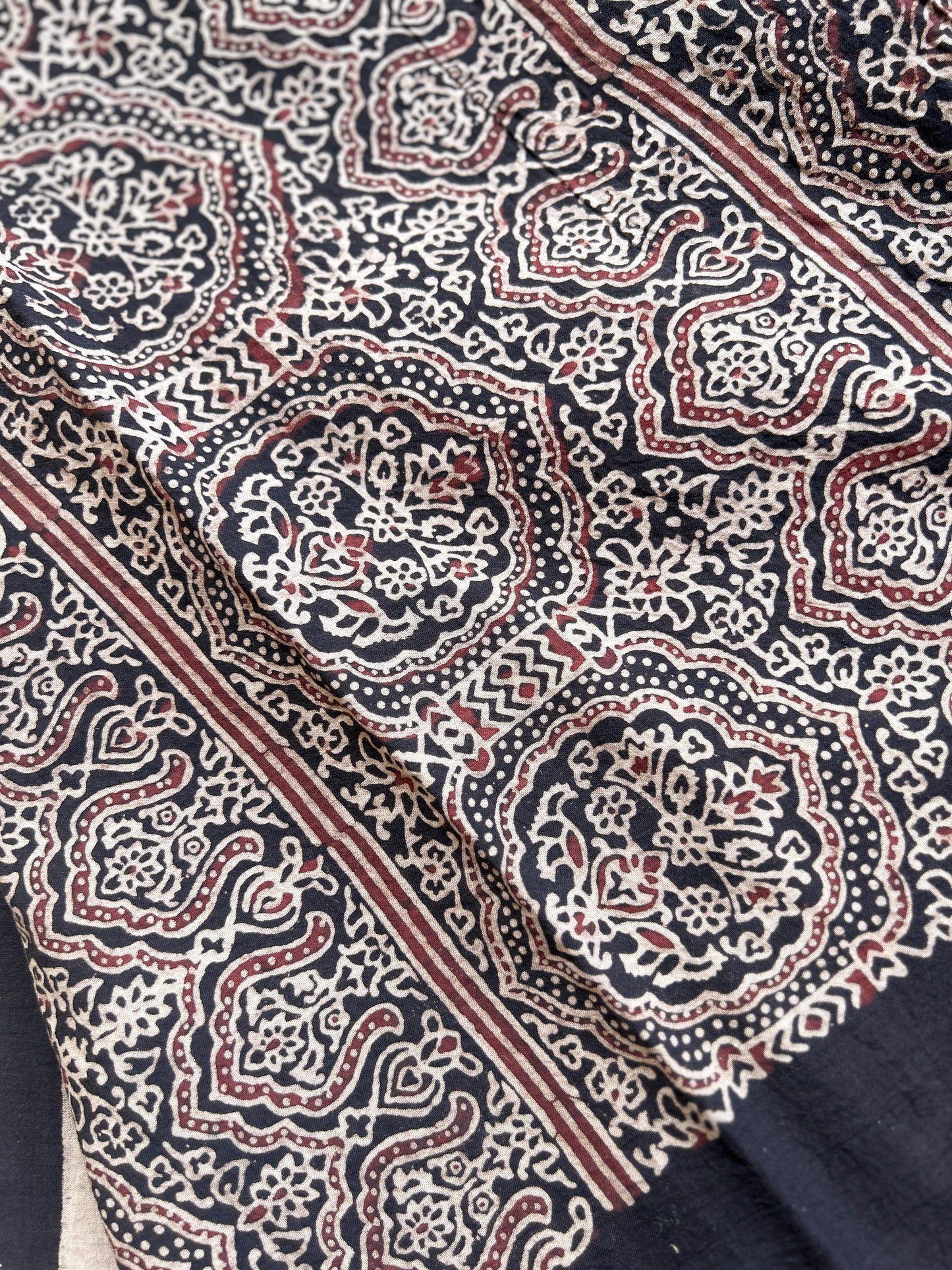 Natural dyed Black stripes Ajrakh mul cotton saree