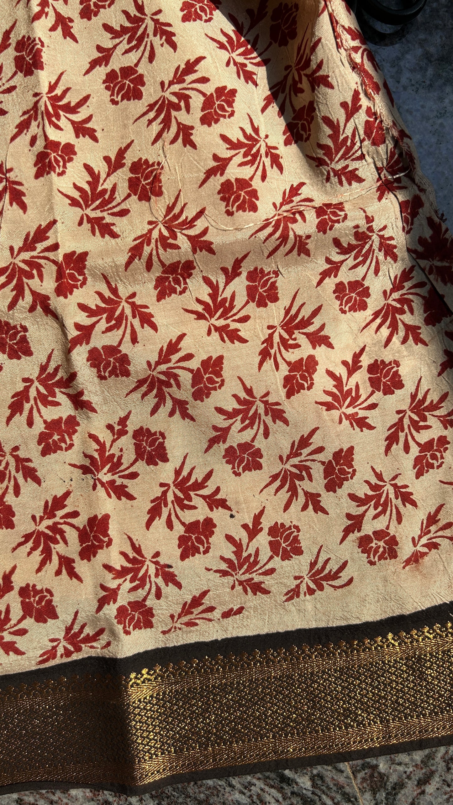 Red lotus chennur silk kalamkari saree with Nizam border