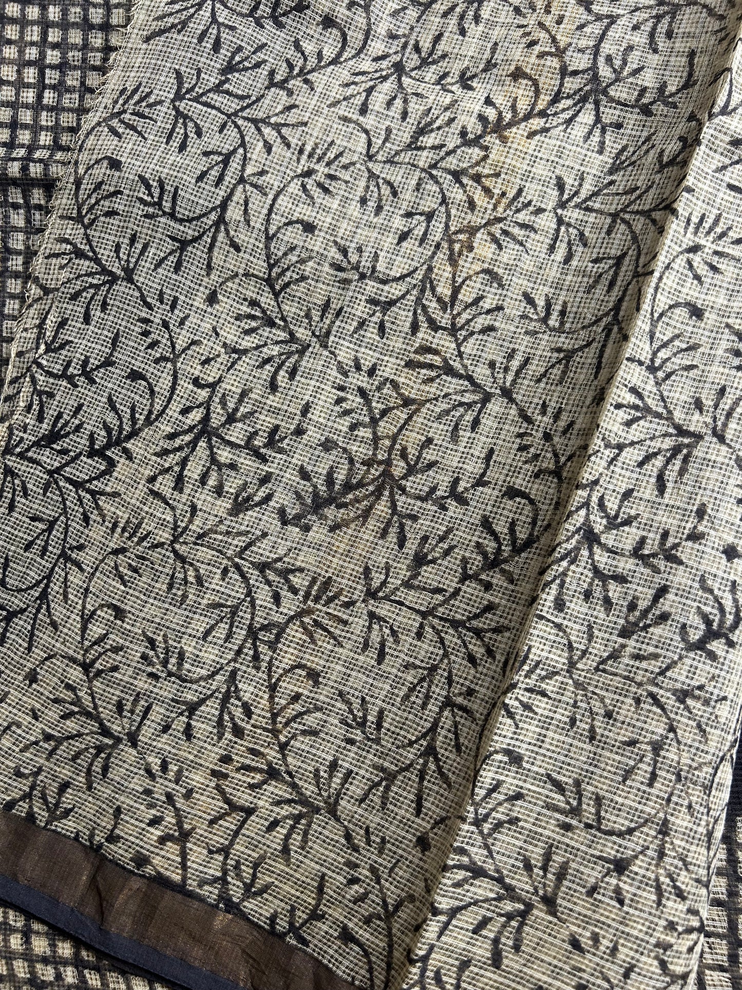 Black Kota doria saree with cream motifs