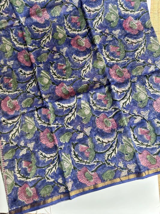 Lavender Chanderi silk saree with floral design