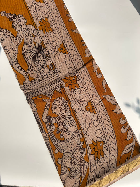 Yellow kalamkari kota cotton saree