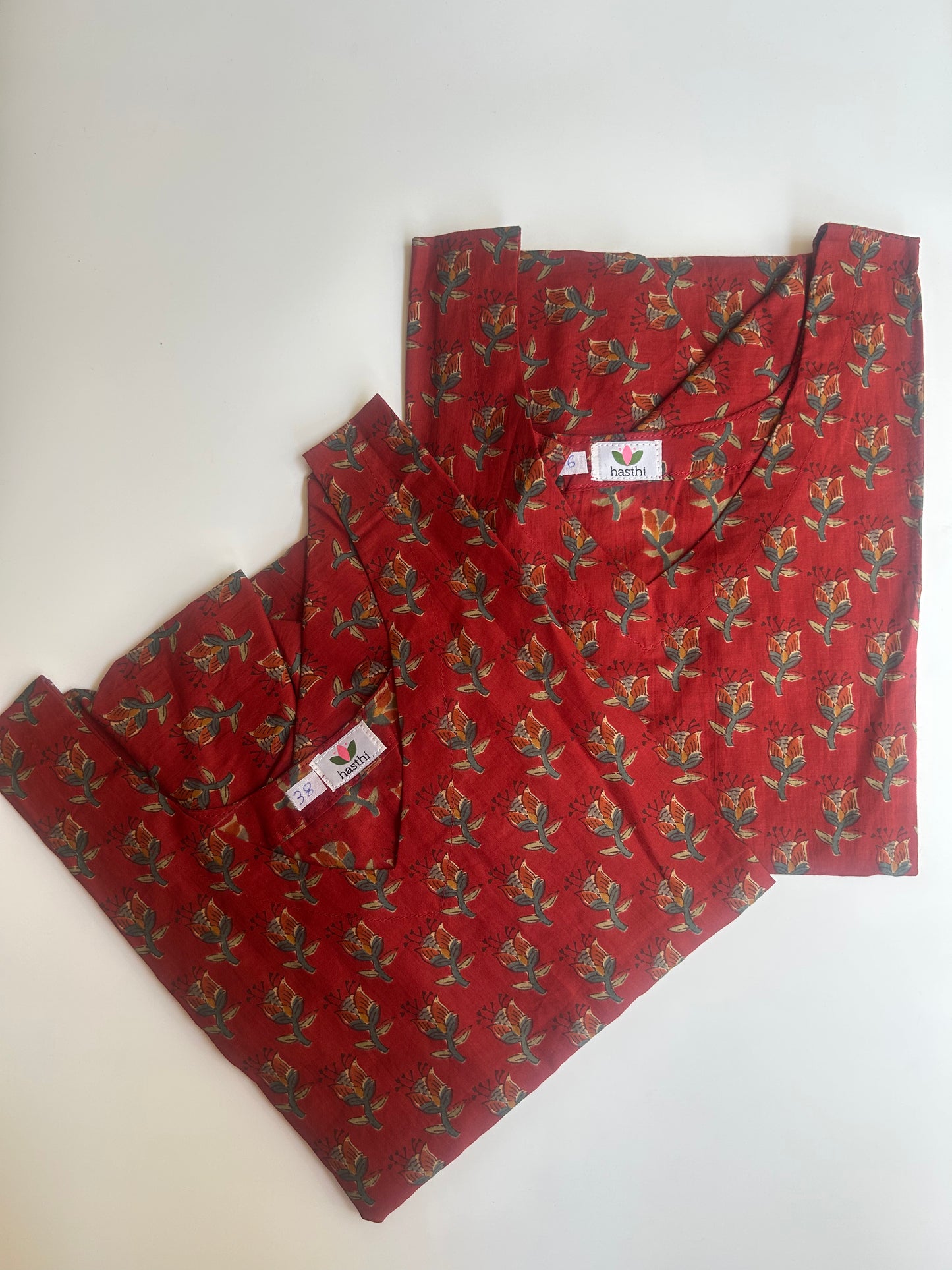 Dark Red corset kurti with rose motifs