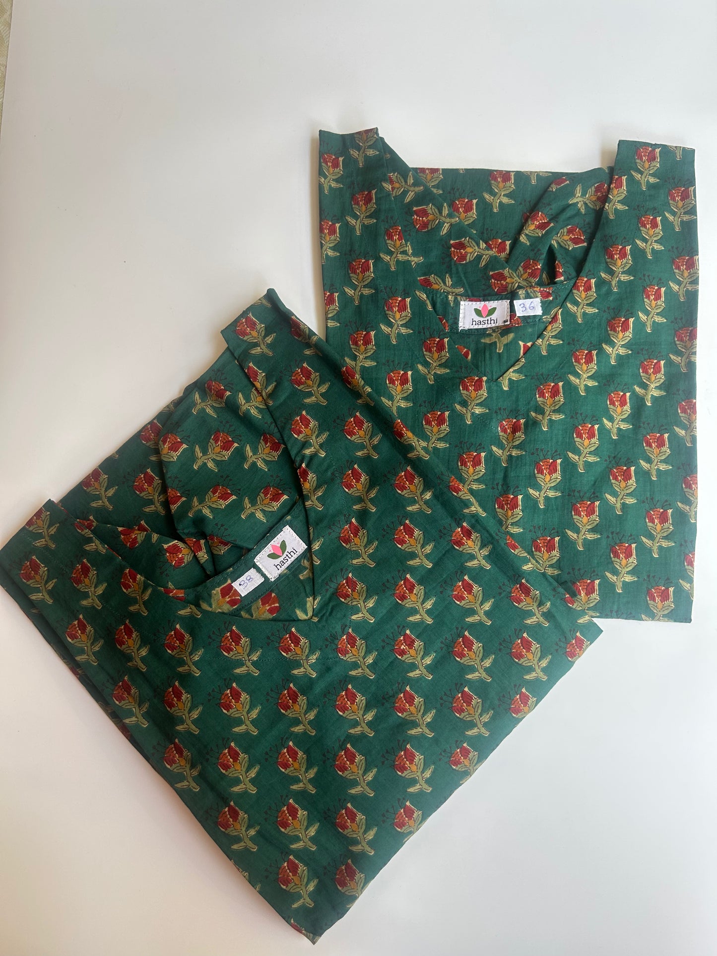 Green corset kurti with rose motifs