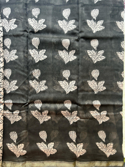 Black floral Maheshwari silk saree