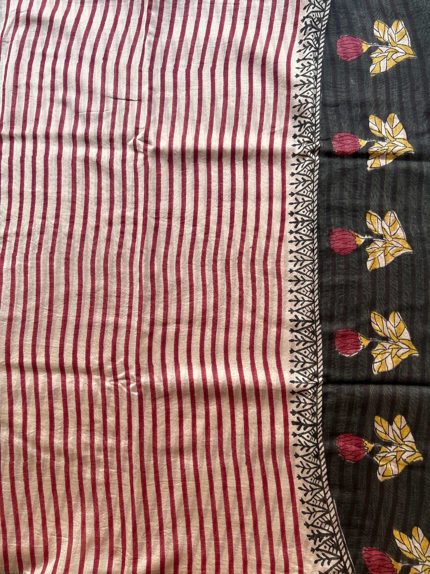 Dark pink stripes Maheshwari silk saree