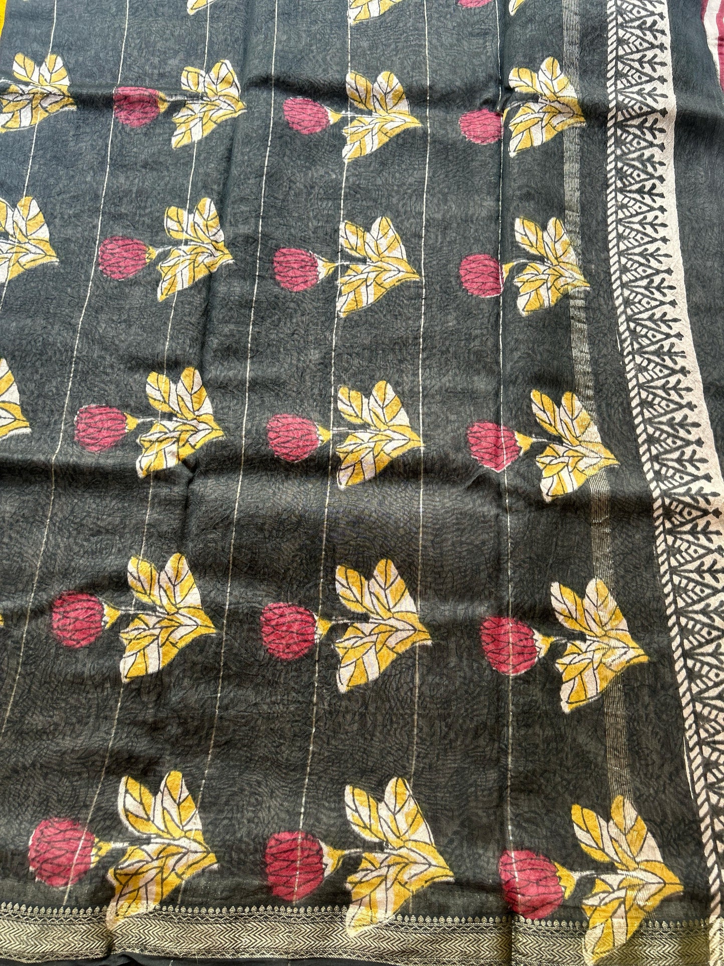Dark pink stripes Maheshwari silk saree
