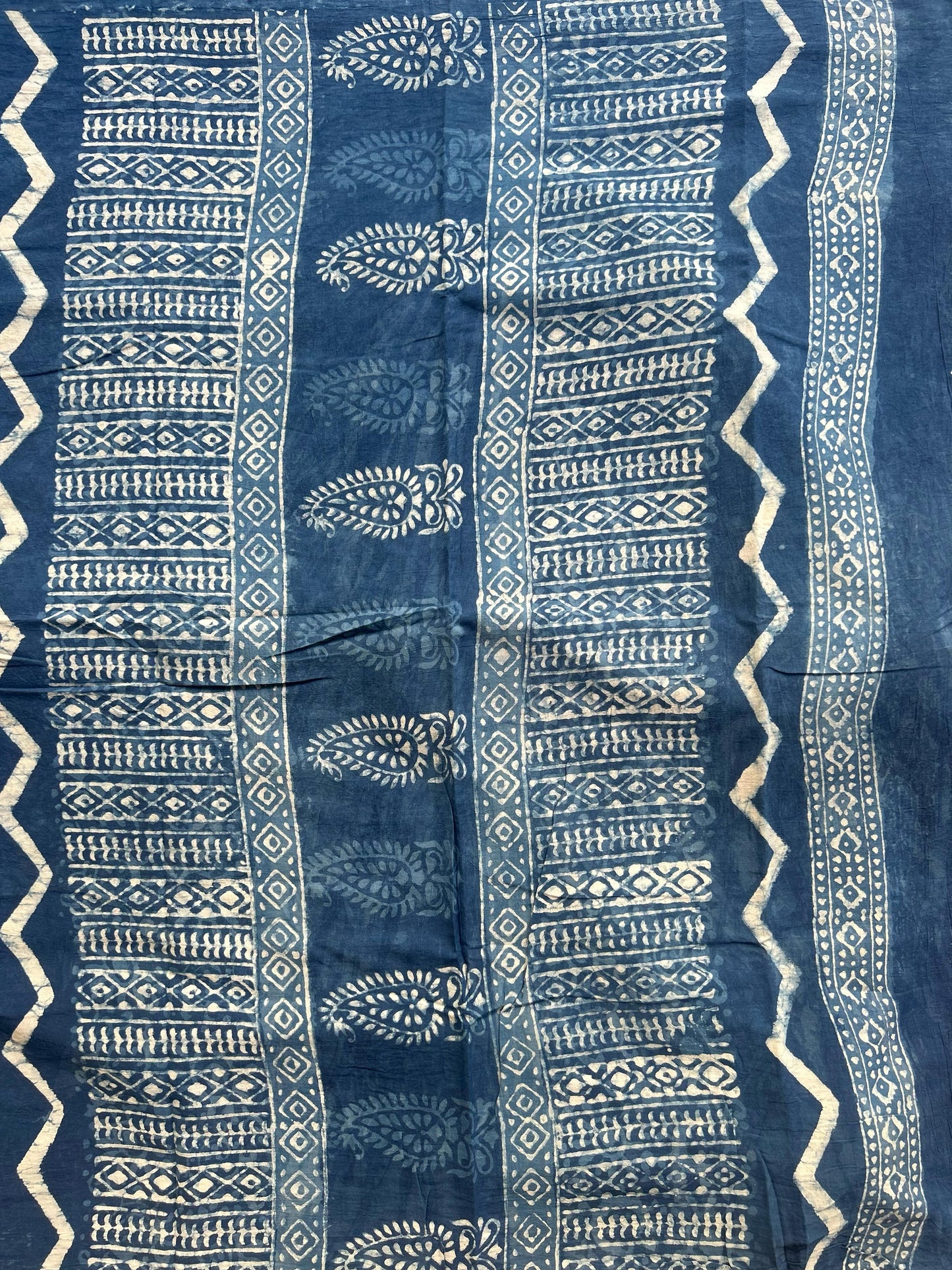 Indigo blockprint mul cotton saree - 1