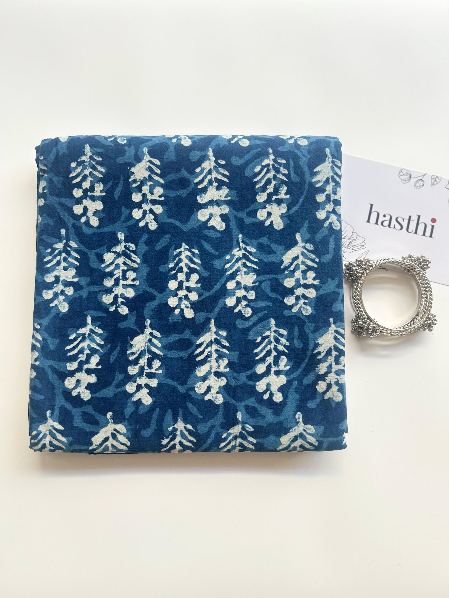 Indigo blockprint mul cotton saree - 3