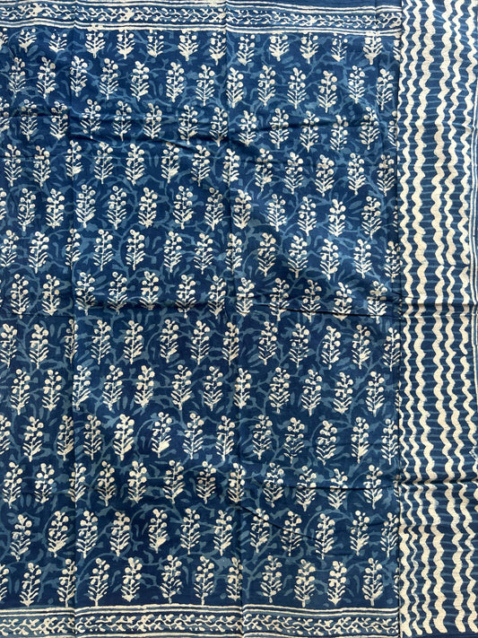 Indigo blockprint mul cotton saree - 3