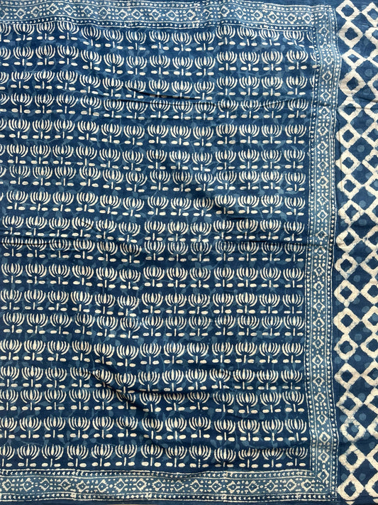 Indigo blockprint mul cotton saree - 2