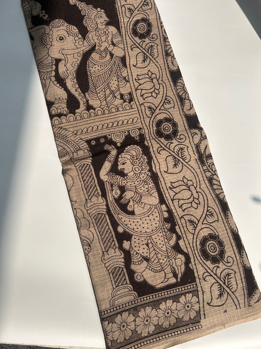 Black kalamkari kota cotton saree