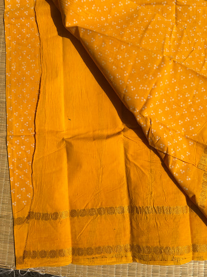 Yellow 120 count wax sungudi cotton saree (three dot)