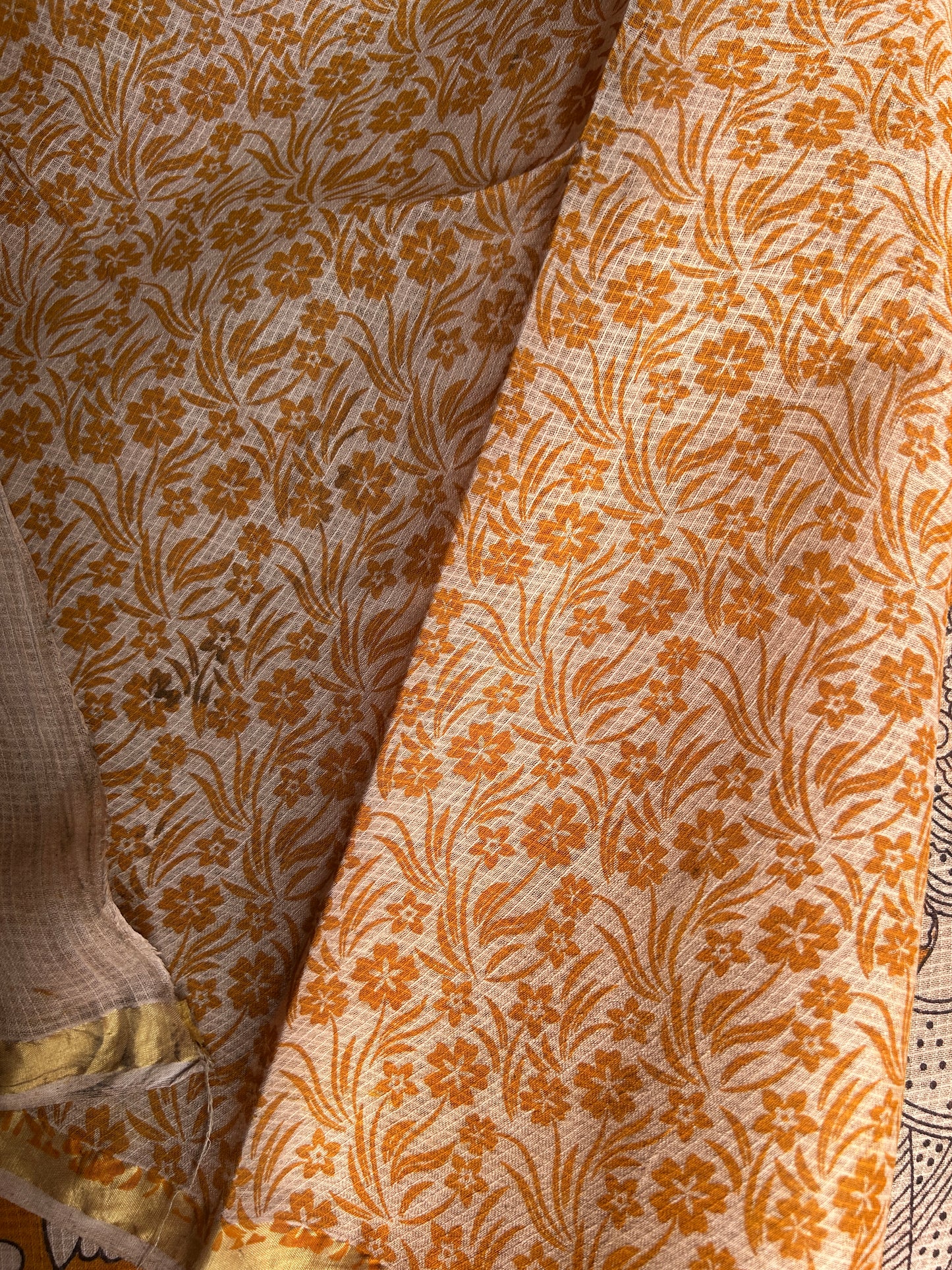 Yellow kalamkari kota cotton saree