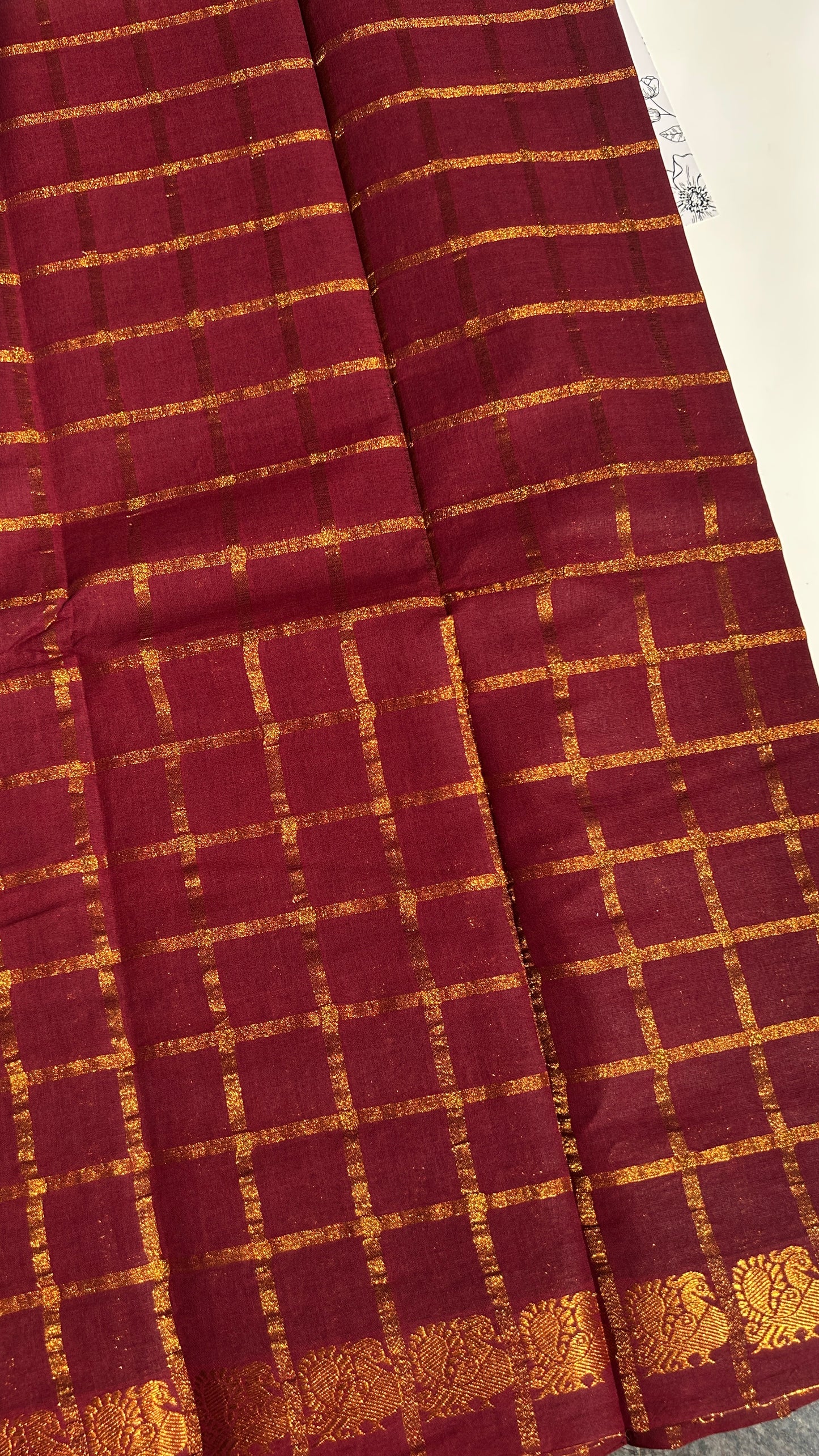 Brown Madurai sungudi cotton saree with checks