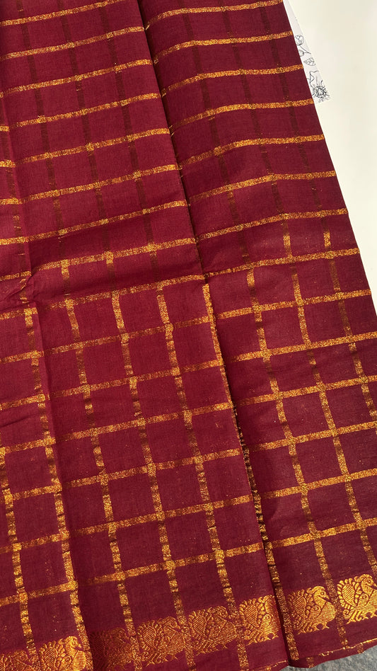 Brown Madurai sungudi cotton saree with checks