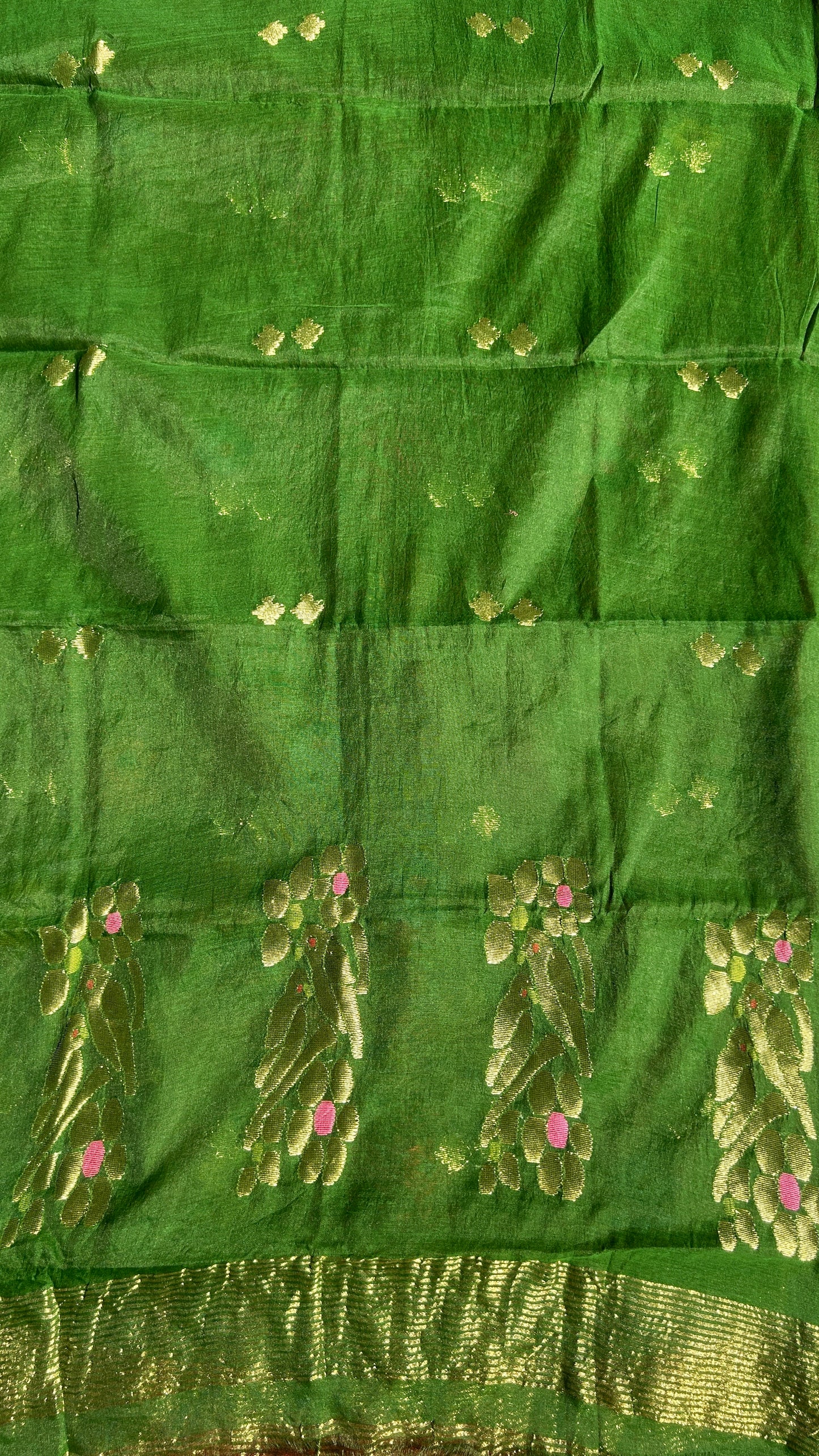 Parrot Green paithani muslin jamdani 2pc set - unstitched