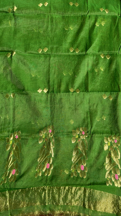 Parrot Green paithani muslin jamdani 2pc set - unstitched