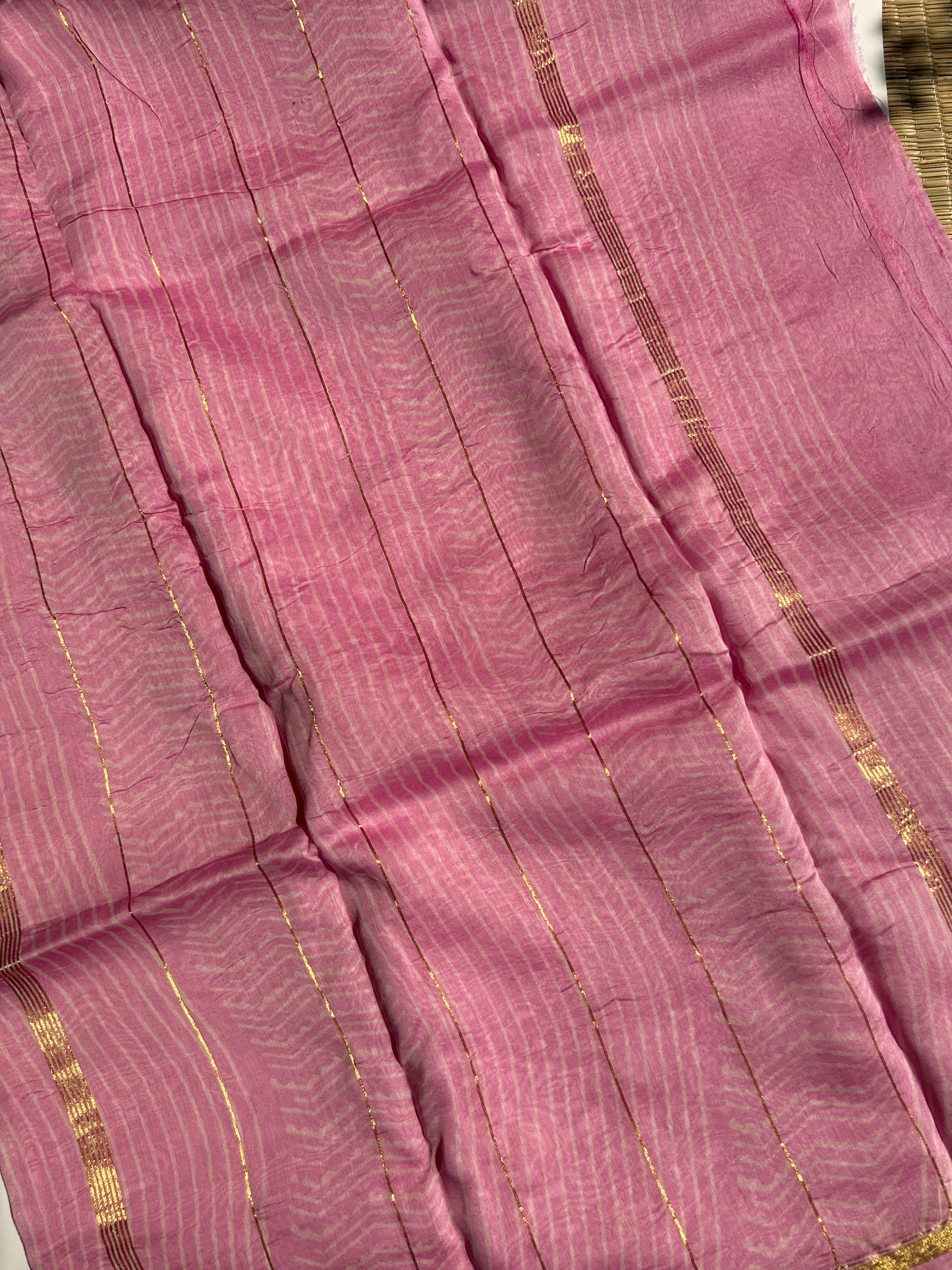 Rose pink Chanderi silk saree with small white  florals