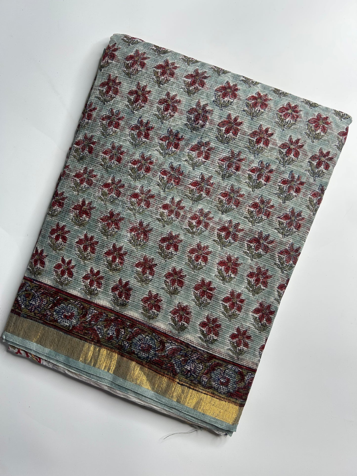 Russian Green floral Kota doria saree