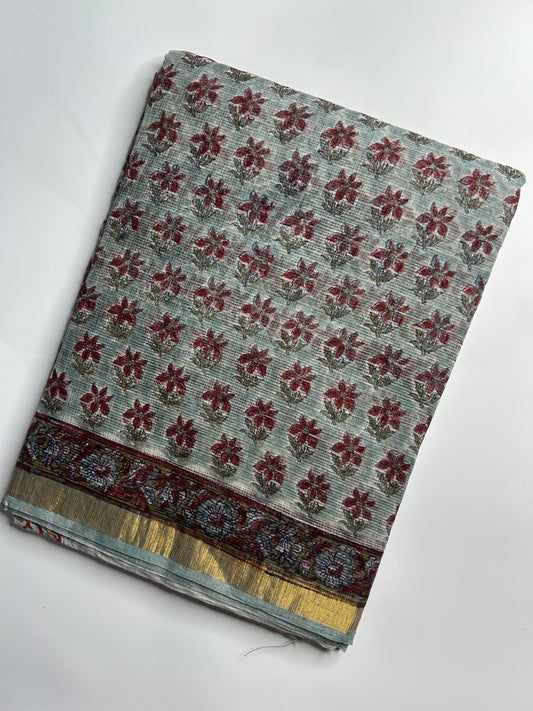 Russian Green floral Kota doria saree