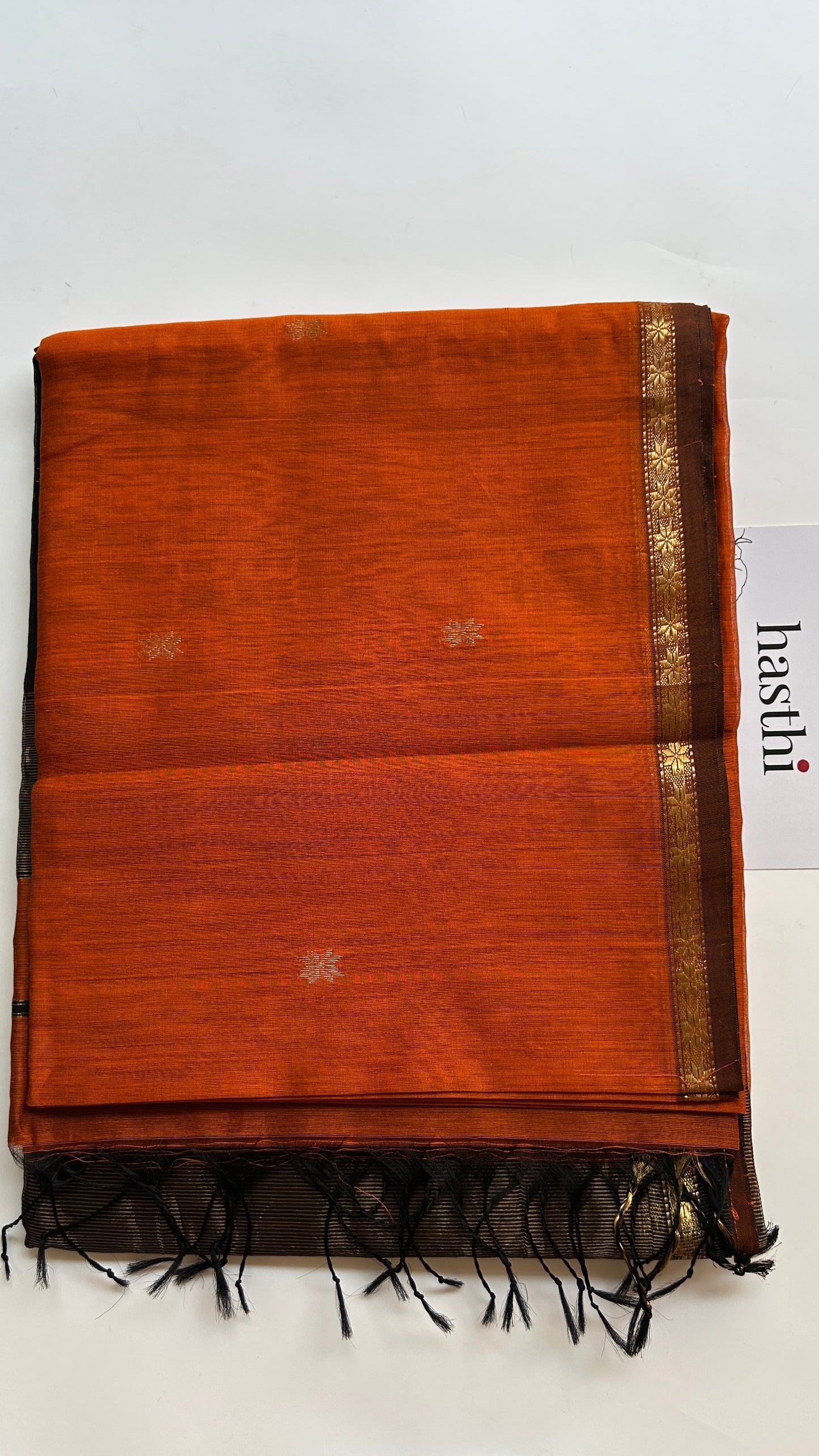 Orange & Black Maheshwari handloom saree