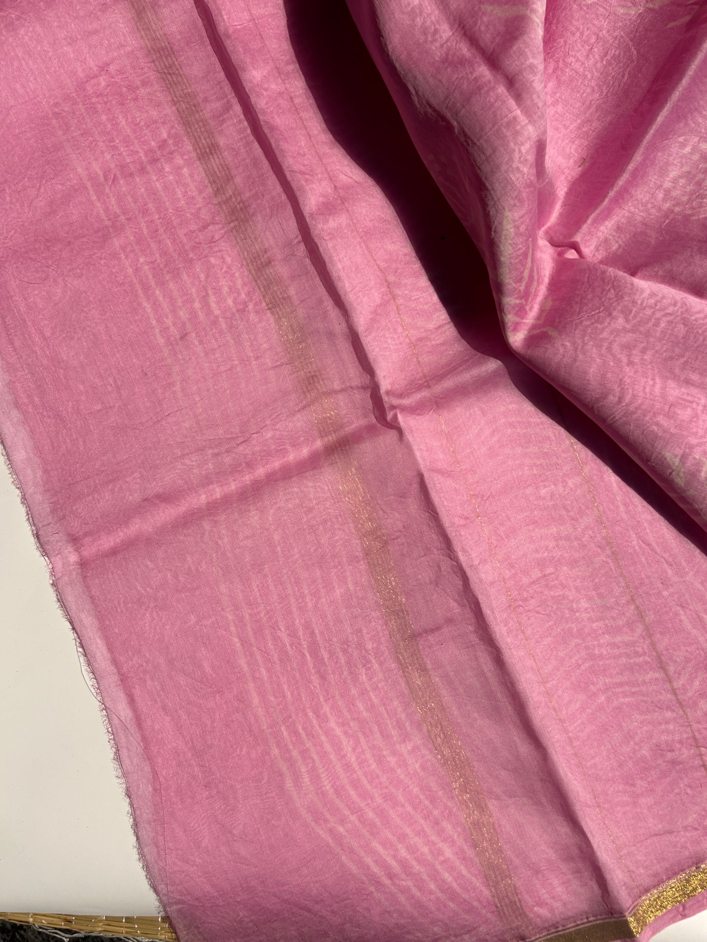 Rose pink Chanderi silk saree with small white  florals