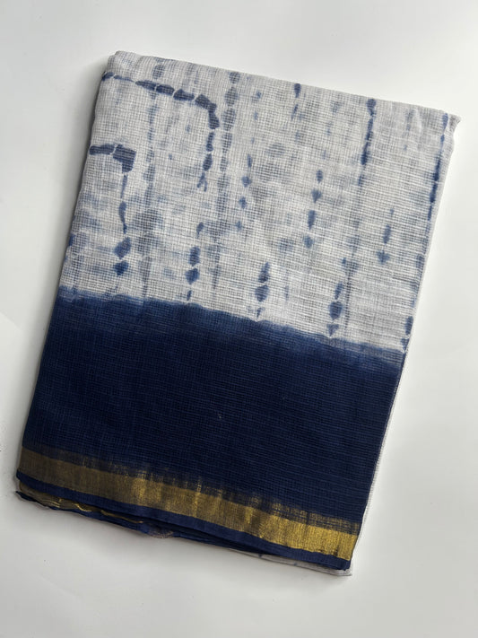 White blue shibori Kota doria saree